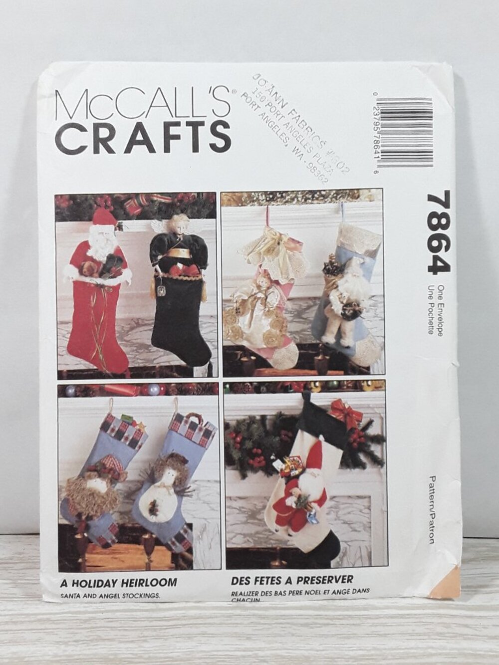 uncut Santa Angel Holiday Stockings Pattern, Vintage 90s Christmas McCall's 7864